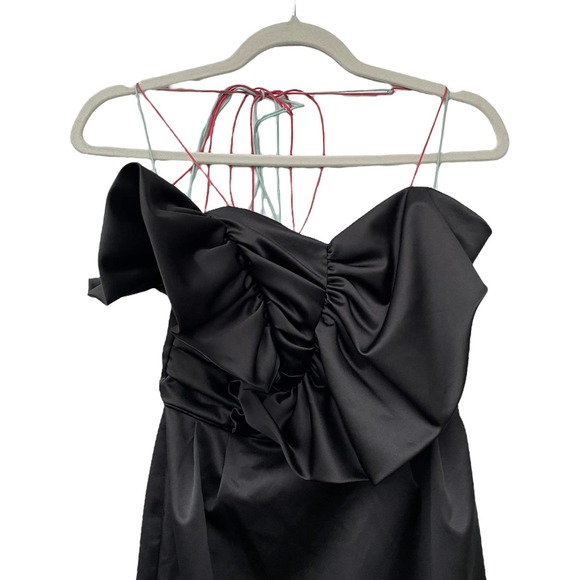 ANNA OCTOBER Ruffled Satin Midi Dress Black - Picture 6 of 8
